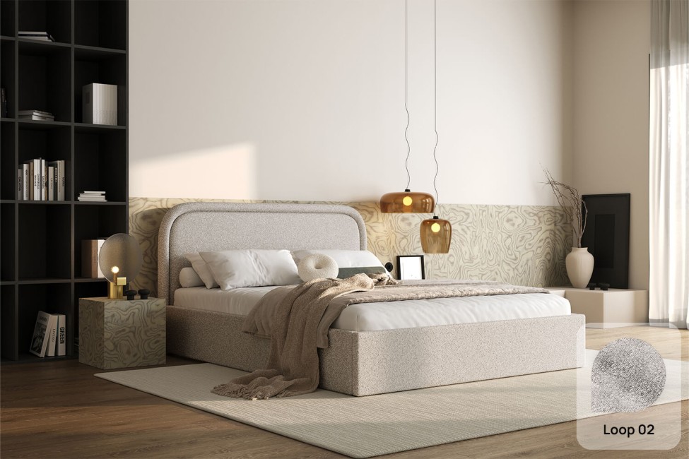 Bett Mono 160x200, Stoff LOOP 02, Metallgestell