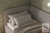 Bett Bao 90x200, Stoff LOOP 07, Metallgestell, Linkseite, seitlich zu öffnen