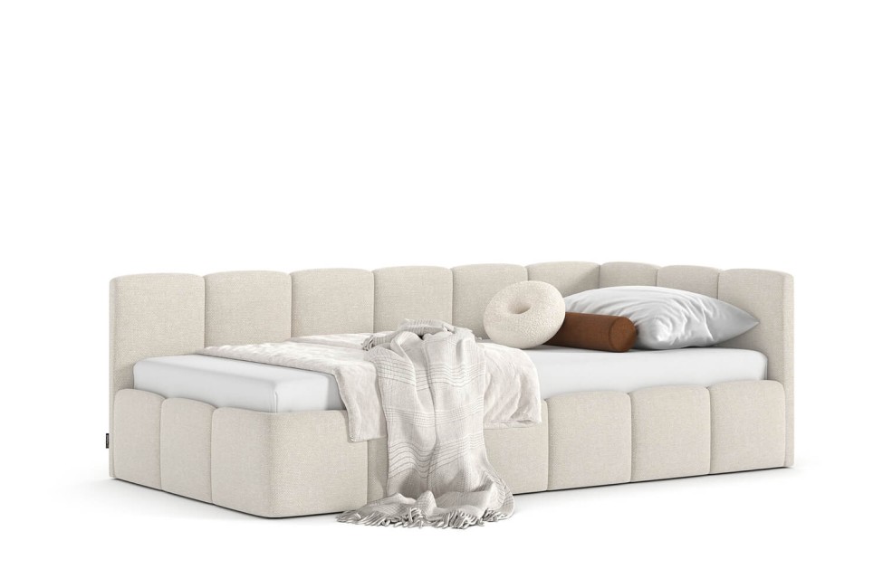 Bett Auro Twin Low 90x200, Stoff STORM 02, Metallgestell, Rechtsseite, seitlich zu öffnen
