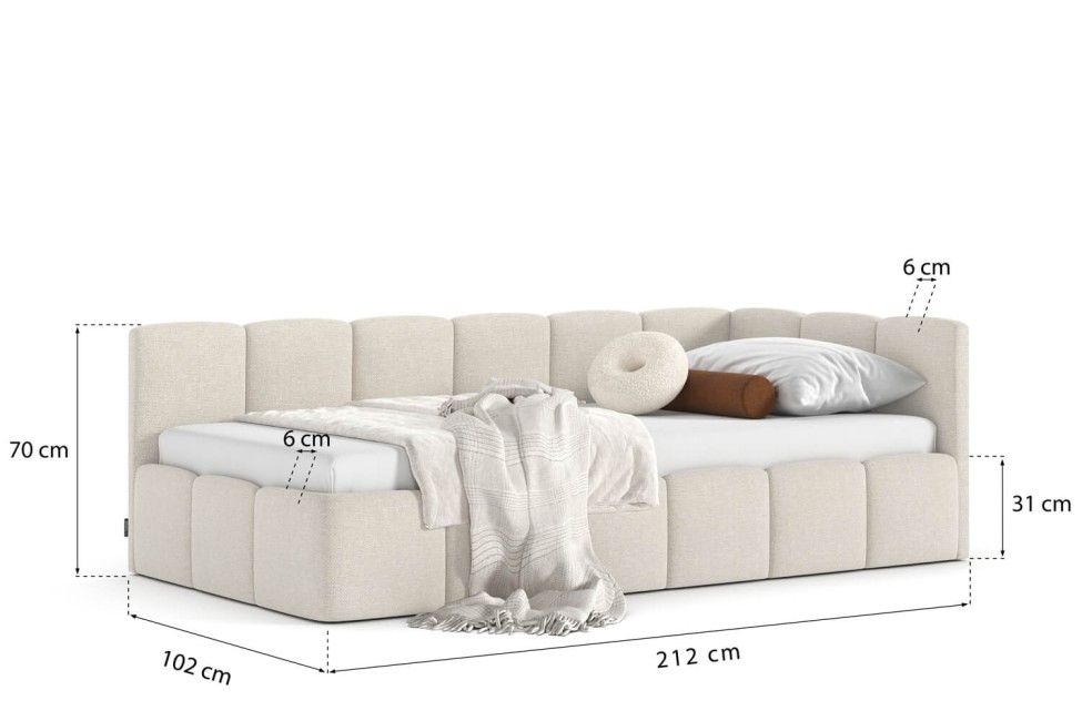 Bett Auro Twin Low 90x200, Stoff STORM 02, Metallgestell, Rechtsseite, seitlich zu öffnen