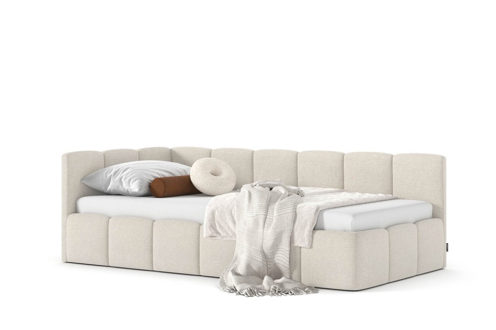 Bett Auro Twin Low 90x200, Stoff STORM 02, Metallgestell, Linkseite, seitlich zu öffnen 