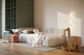Bett Auro Twin Low 90x200, Stoff STORM 02, Metallgestell, Linkseite, seitlich zu öffnen 