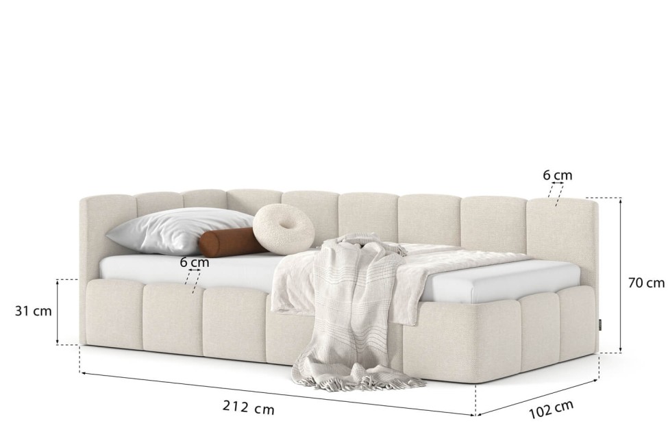 Bett Auro Twin Low 90x200, Stoff STORM 02, Metallgestell, Linkseite, seitlich zu öffnen 