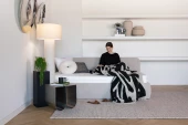 Bett Bao 90x200, Stoff LOOP 07, Metallgestell, Rechtsseite, seitlich zu öffnen